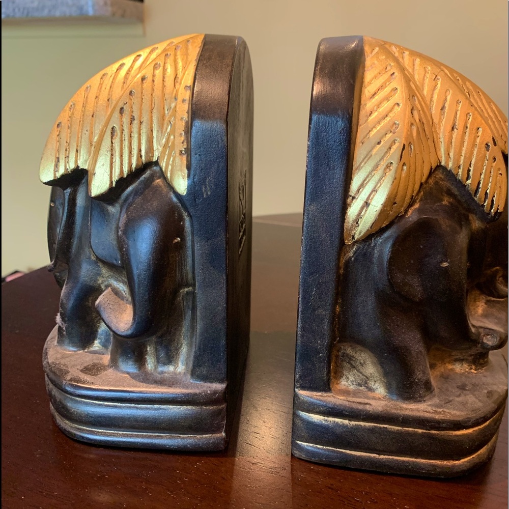 Solid Wood Gold Leaf Bookends Carved Elephant Garcia Imports